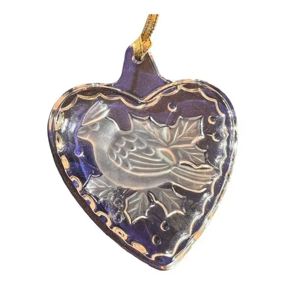 2 MIKASA Crystal Heart Shape Ornaments Relief Etched With Bells, Cardinal 3.5" - Picture 3 of 6